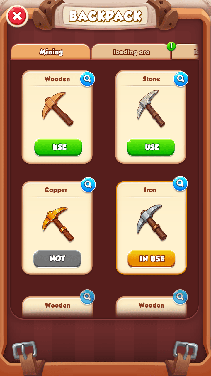 Crazy Mining backpack screen