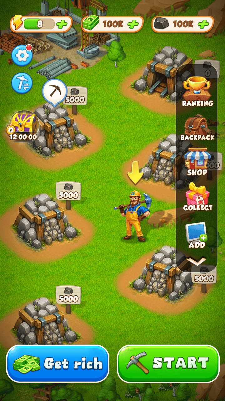 Crazy Mining: Restart Life mining screen